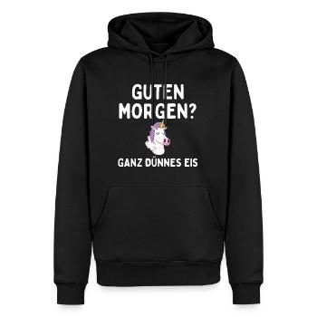 Guten Morgen? Ganz dünnes Eis - Einhorn Design - Männer Premium Bio Hoodie - Schwarz - Vorne - Nico (187cm)