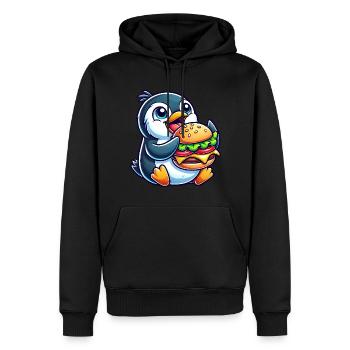 Skurriler Pinguin mit Hamburger lustig Chibi - Männer Premium Bio Hoodie - Schwarz - Vorne - Nico (187cm)