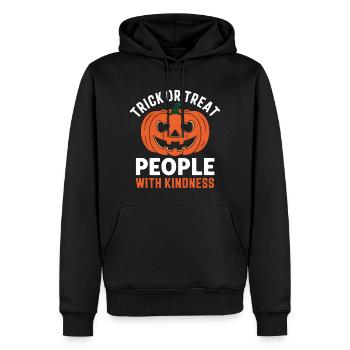 Treat People with Kindness! Pumpkin Halloween - Men’s Premium Organic Hoodie - black - Front - Nico (187cm)