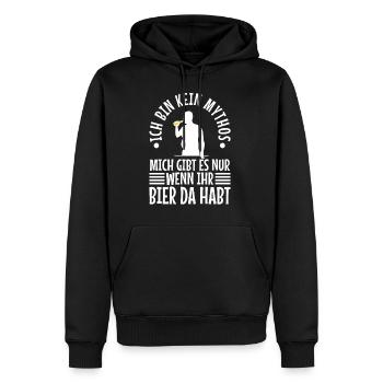 Kein Mythos mich gibt es nur wenn ihr Bier da habt - Männer Premium Bio Hoodie - Schwarz - Vorne - Nico (187cm)