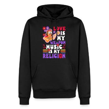 Love is my weapon, music is my religion. - Männer Premium Bio Hoodie - Schwarz - Vorne - Nico (187cm)