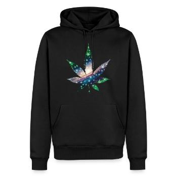 Galaxy Hanfblatt - Cannabis - Weed - Männer Premium Bio Hoodie - Schwarz - Vorne - Nico (187cm)