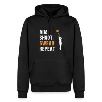 Aim Throw Curse Again Basketball Slogan - Men’s Premium Organic Hoodie - black - Front - Nico (187cm)