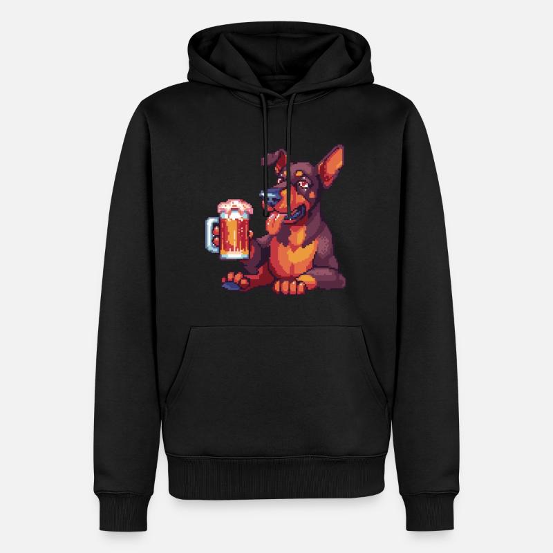 Doberman Chien Pixel Bière - Sweat à capuche Premium bio Homme - noir