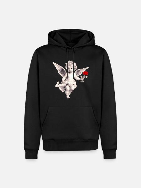 Cupid with Rose - Men’s Premium Organic Hoodie - black