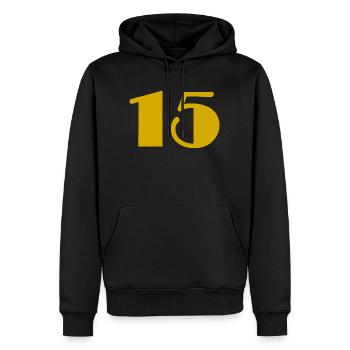 15. 15 ANS. 15e ANNIVERSAIRE. ANNIVERSAIRE 15 ANS. - Sweat à capuche Premium bio Homme - noir - Devant - Nico (187cm)