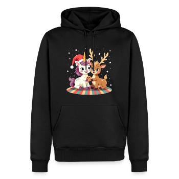 Einhorn & Rentier Weihnachten Geschenk - Männer Premium Bio Hoodie - Schwarz - Vorne - Nico (187cm)
