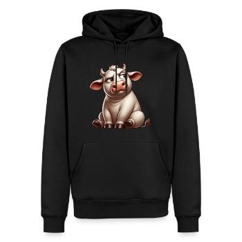 Cartoon Kuh skeptischer Stier lustiger Comic - Männer Premium Bio Hoodie - Schwarz - Vorne - Nico (187cm)
