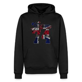 52E ANNIVERSAIRE MILLÉSIME BRITANNIQUE 1974 - Sweat à capuche Premium bio Homme - noir - Devant - Nico (187cm)