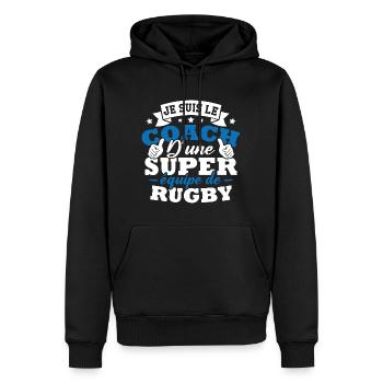 Je suis le coach d une super équipe de rugby - Sweat à capuche Premium bio Homme - noir - Devant - Nico (187cm)