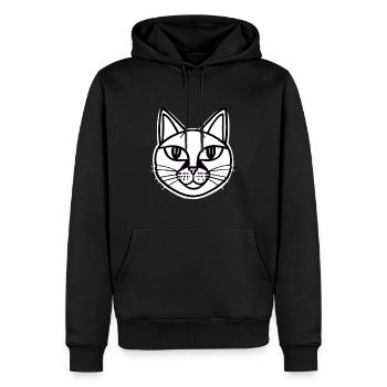 Weiße Katze mit pinker Nase und Umrandung - Männer Premium Bio Hoodie - Schwarz - Vorne - Nico (187cm)