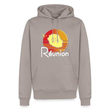idee cadeau souvenir carte ile de la reunion 974 - Sweat à capuche Premium bio Homme - taupe - Devant - Nico (187cm)