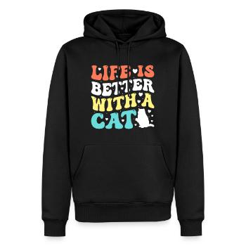La vie est meilleure avec un chat - Drôle de chat - Sweat à capuche Premium bio Homme - noir - Devant - Nico (187cm)