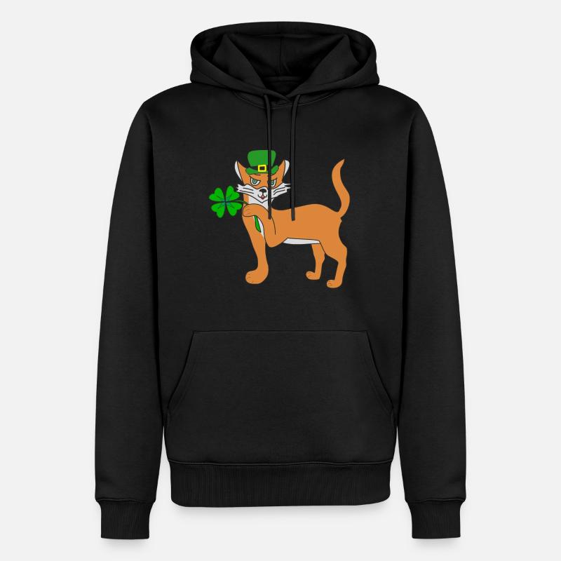 Chat et trèfle - Sweat à capuche Premium bio Homme - noir