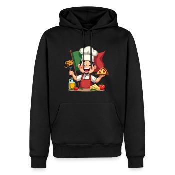 Fröhlicher italienischer Koch - Männer Premium Bio Hoodie - Schwarz - Vorne - Nico (187cm)