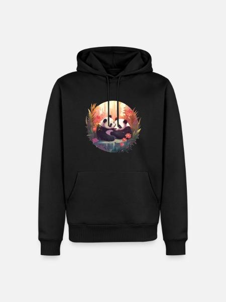 Cutee Hug' Pandas - Men’s Premium Organic Hoodie - black