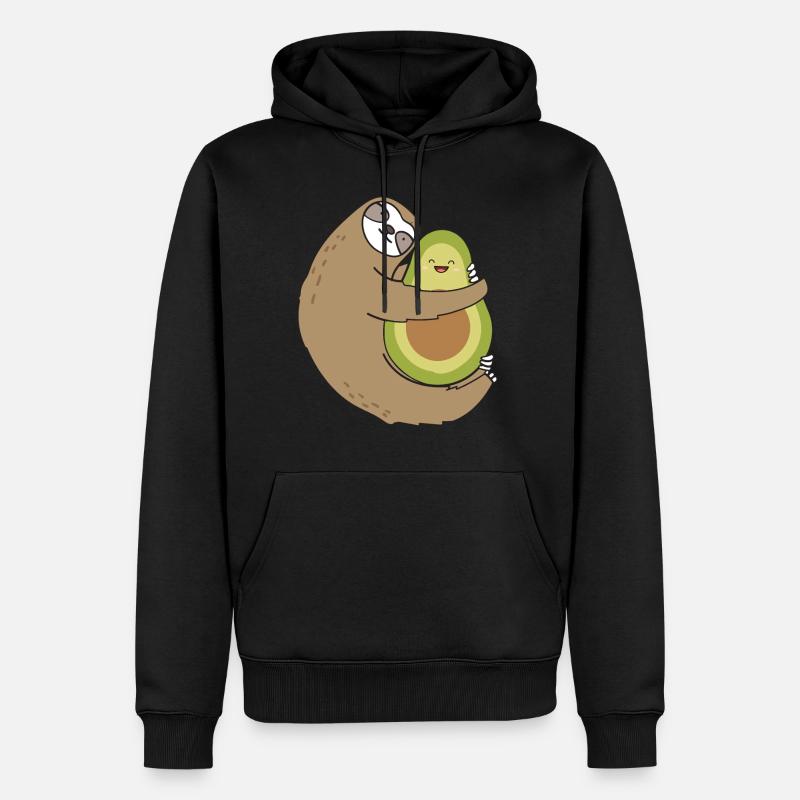 Sloth Hugging Avocado Vegan - Männer Premium Bio Hoodie - Schwarz