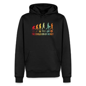 The Evolution Of Money BTC Bitcoin Crypto - Männer Premium Bio Hoodie - Schwarz - Vorne - Nico (187cm)