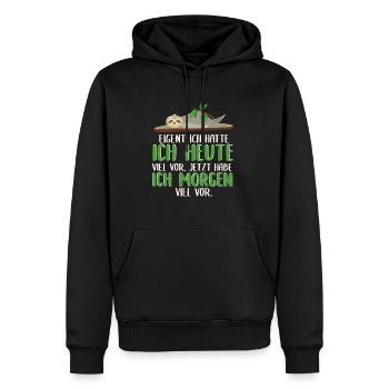 Schlafshirt Eigentlich hatte ich heute viel vor - Männer Premium Bio Hoodie - Schwarz - Vorne - Nico (187cm)