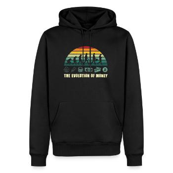 The Evolution Of Money BTC Bitcoin Crypto - Männer Premium Bio Hoodie - Schwarz - Vorne - Nico (187cm)