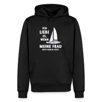 Ich Liebe Es Wenn Meine Frau Mich Segeln Lässt - Männer Premium Bio Hoodie - Schwarz - Vorne - Nico (187cm)