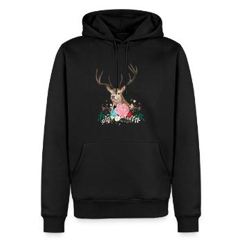 Deer Flower - Männer Premium Bio Hoodie - Schwarz - Vorne - Nico (187cm)