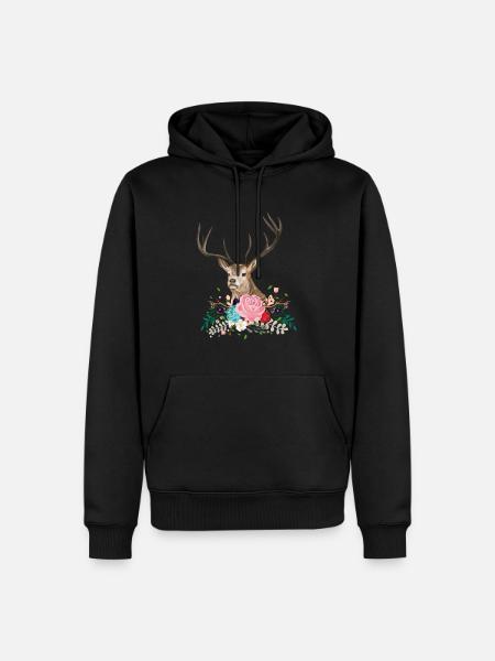 Deer Flower - Männer Premium Bio Hoodie - Schwarz