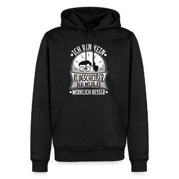 Bin kein Klugscheißer ich weiß es wirklich besser - Männer Premium Bio Hoodie - Schwarz - Vorne - Nico (187cm)
