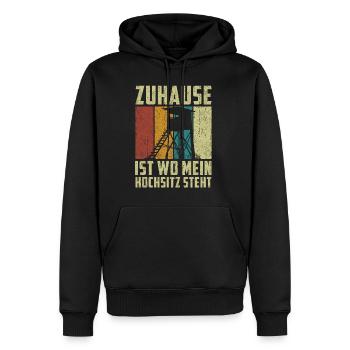 Zuhause ist wo mein Hochsitz steht - Männer Premium Bio Hoodie - Schwarz - Vorne - Nico (187cm)