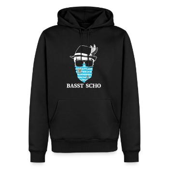 Basst Scho Bayern bayrischer Dialekt - Männer Premium Bio Hoodie - Schwarz - Vorne - Nico (187cm)