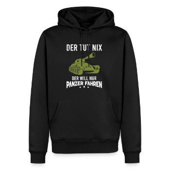 Panzer Der Tut Nix Der Will Nur Panzer Fahren - Männer Premium Bio Hoodie - Schwarz - Vorne - Nico (187cm)