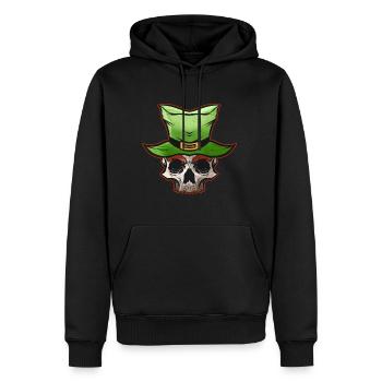 Crâne portant un chapeau vert le jour de la Saint-Patrick - Sweat à capuche Premium bio Homme - noir - Devant - Nico (187cm)