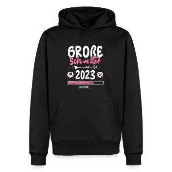 Große Schwester 2023 T-Shirt Loading Herz - Männer Premium Bio Hoodie - Schwarz - Vorne - Nico (187cm)