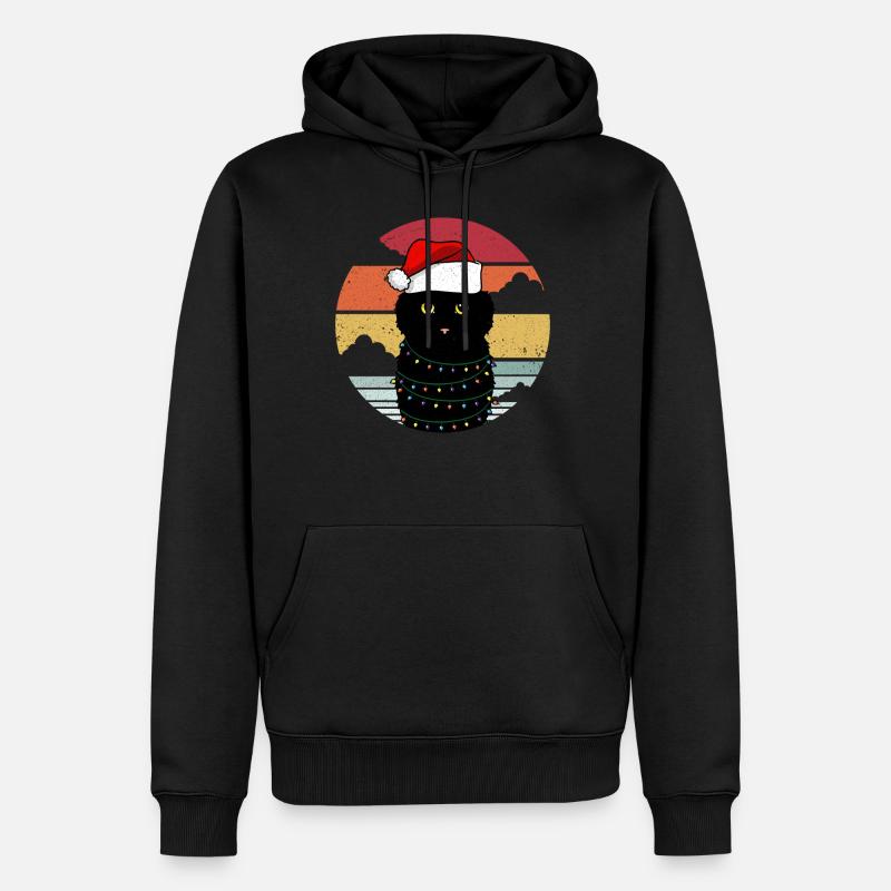 Weihnachtskatze mit Weihnachtslichtern - Männer Premium Bio Hoodie - Schwarz