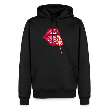 Rote Lippen Lollipop Lolipop Rote Lippen - Männer Premium Bio Hoodie - Schwarz - Vorne - Nico (187cm)