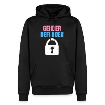 Gender Defender Zitat für einen Keeper der Gender - Männer Premium Bio Hoodie - Schwarz - Vorne - Nico (187cm)