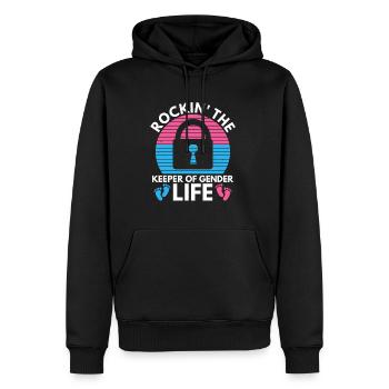 Gender Reveal Design für eine Gender-Hüterin - Männer Premium Bio Hoodie - Schwarz - Vorne - Nico (187cm)