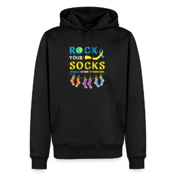 Rock Your Socks World Down Syndrome - Sweat à capuche Premium bio Homme - noir - Devant - Nico (187cm)