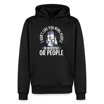 Ich hasse Morgenmenschen - Männer Premium Bio Hoodie - Schwarz - Vorne - Nico (187cm)
