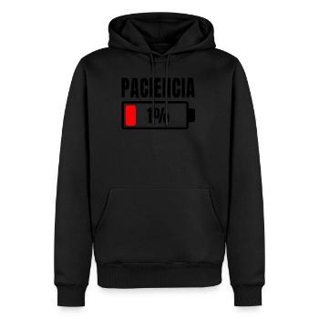 Patience at 1% Funny Phrase and Ironic Idea Out Of - Men’s Premium Organic Hoodie - black - Front - Nico (187cm)