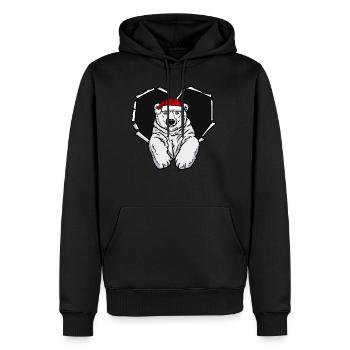 Riss Eisbär mit Weihnachtsmütze Loch - Männer Premium Bio Hoodie - Schwarz - Vorne - Nico (187cm)