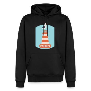 Nordsee, Deutsch ,Dialekt, Hamburg, Meer, Moin - Männer Premium Bio Hoodie - Schwarz - Vorne - Nico (187cm)