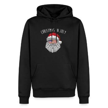 Noël en juillet Père Noël Amérique Drapeau - Sweat à capuche Premium bio Homme - noir - Devant - Nico (187cm)