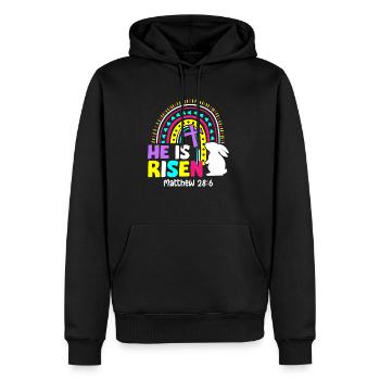 Il est ressuscité Matthieu 28:6 Jésus-Christ Résurrection - Sweat à capuche Premium bio Homme - noir - Devant - Nico (187cm)