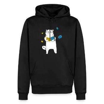 Ukraine Katze Blumen I Stand With Ukraine - Männer Premium Bio Hoodie - Schwarz - Vorne - Nico (187cm)