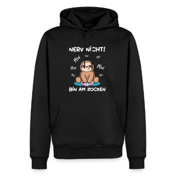 Bin am Zocken Gaming Faultier - Männer Premium Bio Hoodie - Schwarz - Vorne - Nico (187cm)