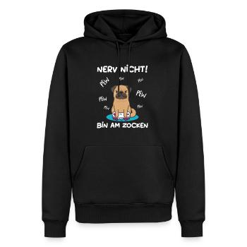 Bin am Zocken Gaming Mops Hund - Männer Premium Bio Hoodie - Schwarz - Vorne - Nico (187cm)