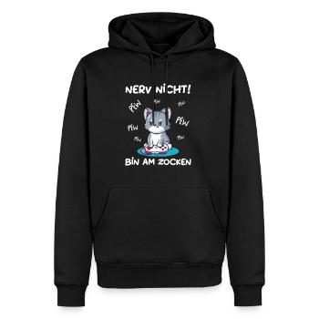 Bin am Zocken Gaming Katze - Männer Premium Bio Hoodie - Schwarz - Vorne - Nico (187cm)