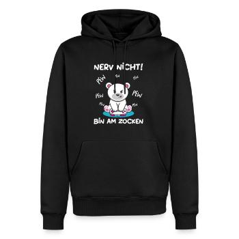 Bin am Zocken Gaming Eisbär - Männer Premium Bio Hoodie - Schwarz - Vorne - Nico (187cm)