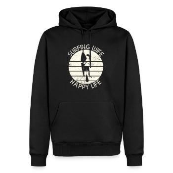 Surfing Wife Happy Life Wellenreiten Surfen Surfer - Men’s Premium Organic Hoodie - black - Front - Nico (187cm)